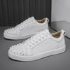 Men's Red Bottom Rivet Casual White Sneakers - Trendy Microfiber Leather Shoes
