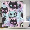 Modern Cat Print Shower Curtain Set: Cute Cartoon Pet Pattern Bath Decoration Black Pink Blue Green Home Decor Waterproof Shower