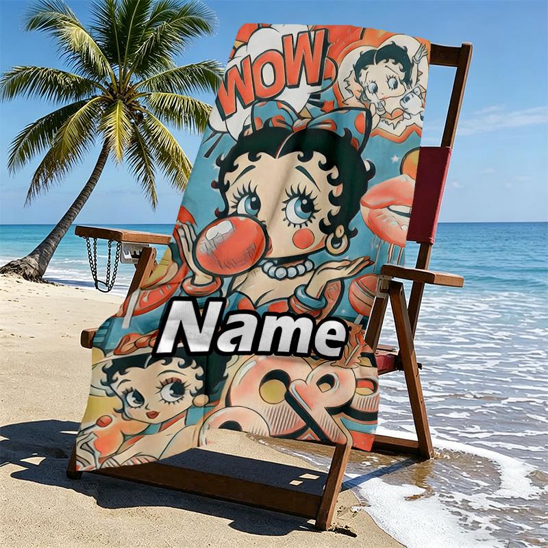Custom Name Personalized Betty Boop Print Beach Towel, for Trip Camping Beach Party Home Decor, Birthday Gift for Family & Friends