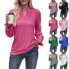 Осенняя новая женская однотонная футболка с v-образным вырезом и длинными рукавами, топ с рукавами-зонтиками
