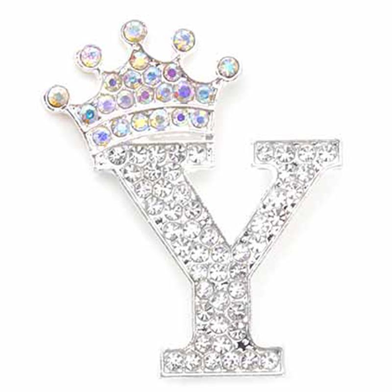 Fashion Crown 26 Initial Letters A To Z Crystal Rhinestone Brooch Pins Women