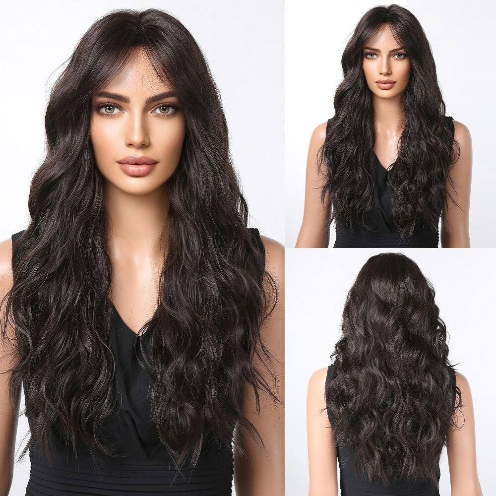 Long Black Synthetic Wigs Middle Part for Black Women Wavy Cosplay Hair Wigs Heat Resistant Fiber