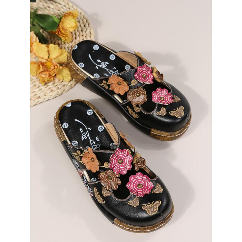 Ethnic Style Plum Blossom Totem Thick Sole Cool Slippers for Women Summer New Style Matsuke Heel Baotou Slippers for Women Non Slip Slippers