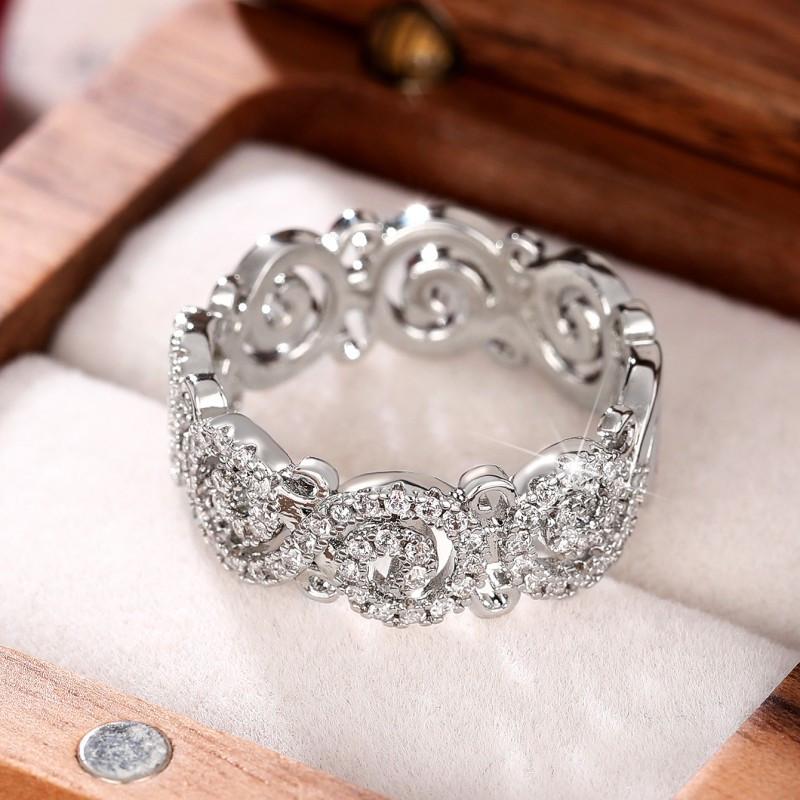 Стерлинговые полые узоры женские кольца блестящие кубические цирконии свадебные аксессуары новые модные ювелирные изделия