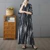 Black Striped Women's Cotton Short Sleeved Long Loose Casual Dress