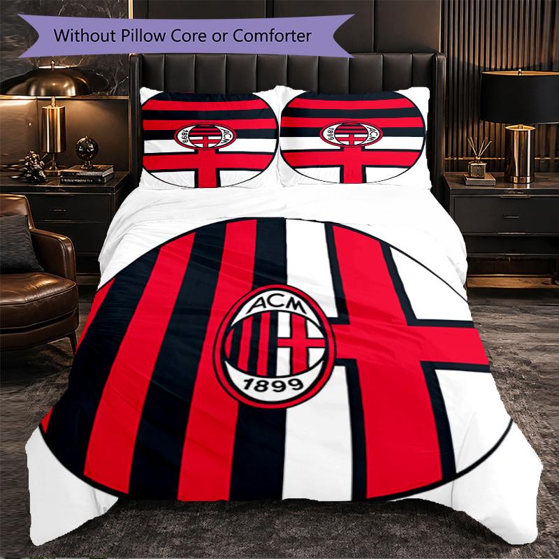 AC Milan 3 Piece Bedding Set Soft Duvet Cover Set with Pillowcases Printed Bedroom Decor Set for Home