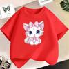 Summer children's T-shirt cute cat girl printed top short sleeved round neck shirt