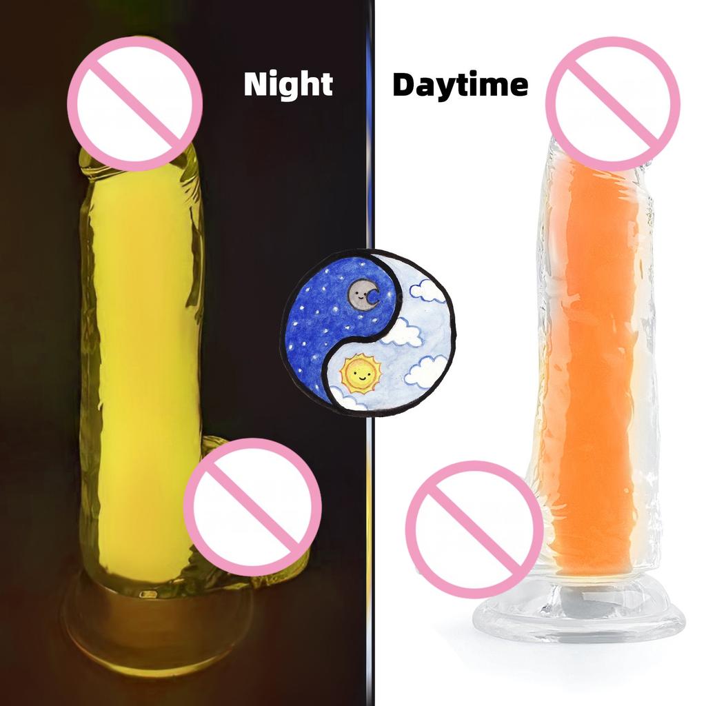 Двухслойные Прозрачные Светящиеся Дилдо Желейный Член Анальная Пробка Дилататор Секс-игрушки для Мужчин Женщин Эротический Клиторальный Вагинальный Мастурбатор