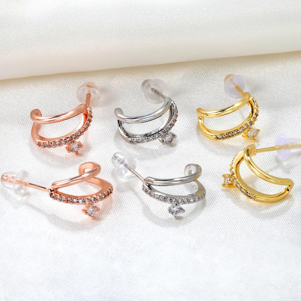 Delicate Shining Crystal Zircon Titanium Steel Hoop Earrings Piercing Ear Clips Minimalist Fashion Jewelry For Women Party Gifts