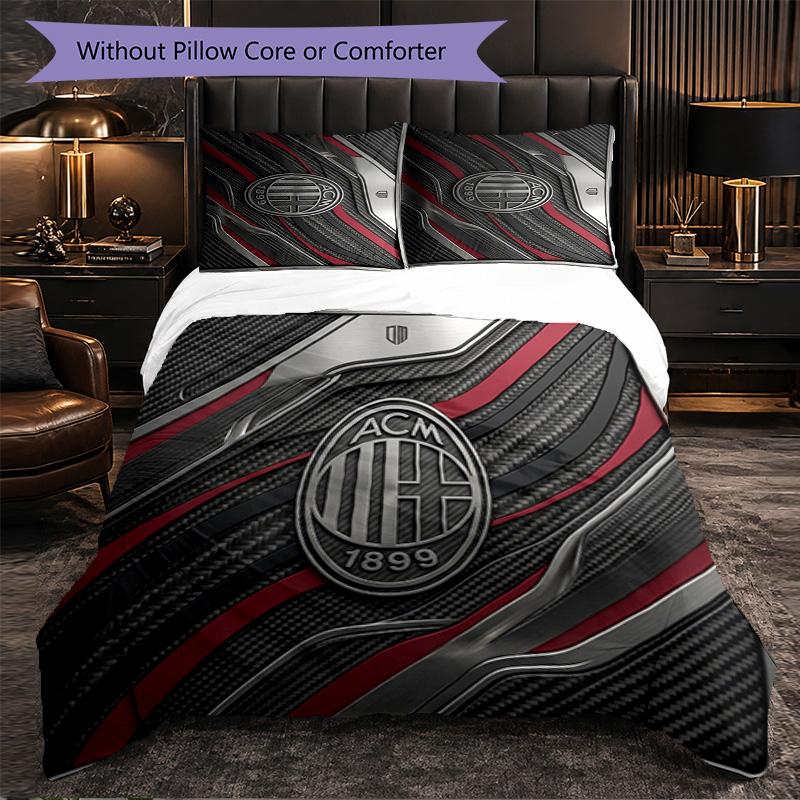 AC Milan Pattern 3 Pieces Bedding Set Soft Microfiber Duvet Cover with Pillow Cases for Bedroom