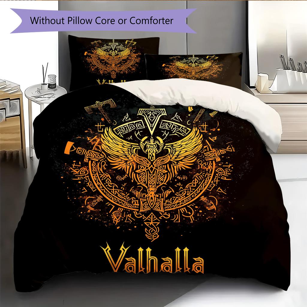 Viking battle axe Pattern Bedding Quilt Set Quilt Cover Pillowcase Home Decoration Gift (1 * duvet cover + 2 * pillowcase, without core)