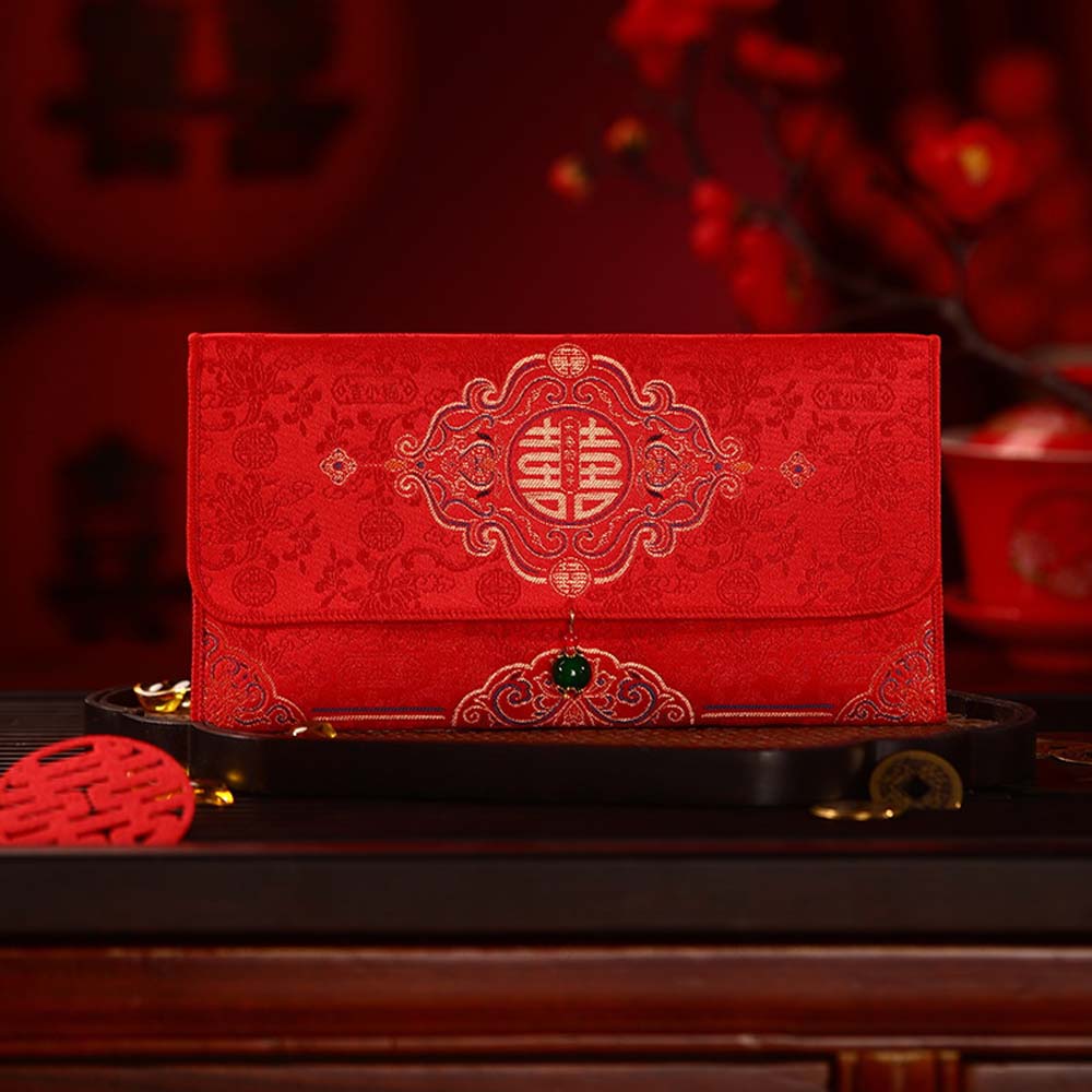 New Year Blessing Words Brocade Red Envelope Brocade Cloth Spring Festival Supplies 2025 Money Pocket HongBao Embroidery