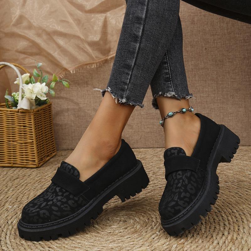 Large Size 35-43 Slip-On Leopard Print Casual Shoes Round Toe Non-slip Women's Loafers Thick Bottom Single Shoes Mocasines Mujer