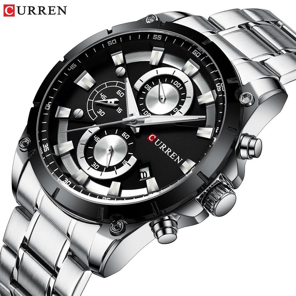 CURREN Men's Watch Analog Chronograph Waterproof Luminous Date Fashionable Design Stainless Steel Quartz Wrist Watch for Business