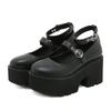 Round Toe Chunky Goth Platform Women Shoes Trendy Ankle Strap Mary Janes Pumps Suare Heels Lolita Style College Student