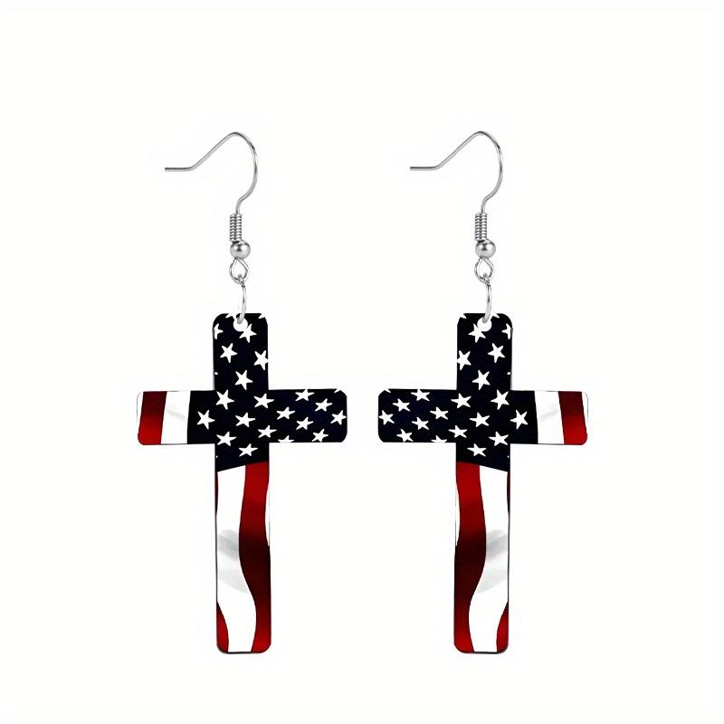 Серьги ко Дню независимости Креативные серьги-гномики с синей пятиконечной звездой Простые серьги с крестом и флагом