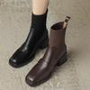 European & American Style Square Toe Women's Martin Boots - Elastic, Mid-Calf, Chunky Heel, Non-Slip, Black or Brown Lining