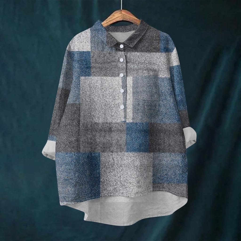 Женская рубашка-блузка с длинными рукавами и принтом на пуговицах, повседневный подол, нестандартный воротник рубашки