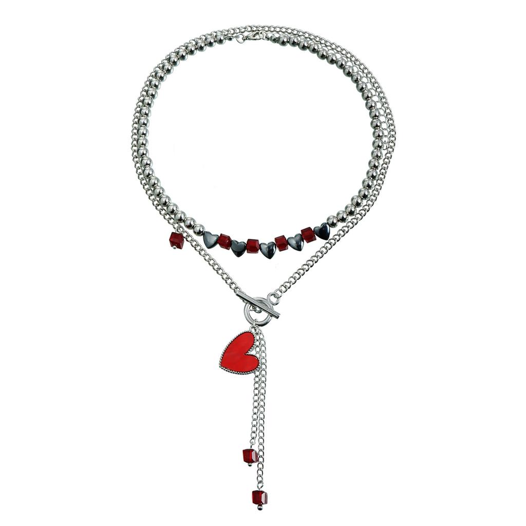 Модное колье-цепочка в стиле острой девушки с сердцем и кристаллами