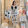 Short-Sleeved Pajamas Three-Piece Korean Version Of Sweet And Cute Cardigan Women'S Loungewear