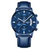 NIBOSI Watch Leather Strap Chronograph Waterproof Brand Analog Business Wristwatch Stylish Casual Big Face Watch Luxury Gift Blue Watch for Men Men's