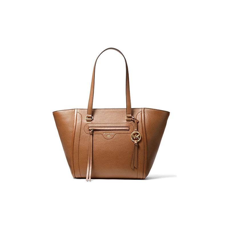Michael Kors Женская кожаная сумка-тоут Carine с однотонным логотипом-буквой для поездок на работу, коричневая 30S1GCCT3L230