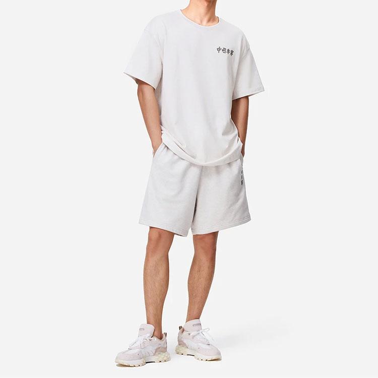 Li-Ning Vital Essential Logo Print Solid Color Crew Neck T-Shirt Unisex Tops Floral-Grey AHSS140-2