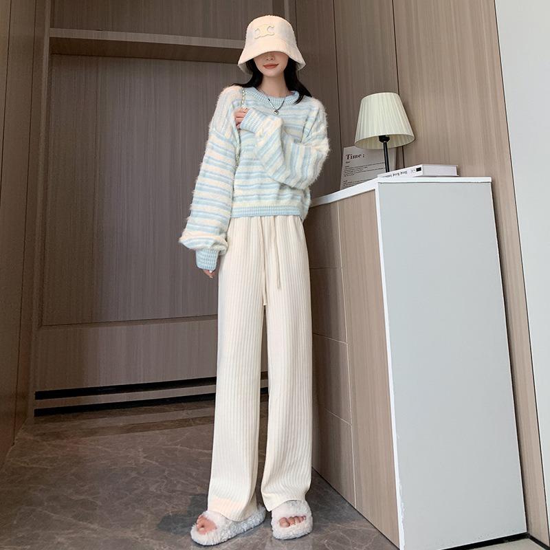 Narrow Version Wide-leg Pants Women's Autumn and Winter New High-waisted Drape Small Loose Straight Casual Glutinous Rice Pants