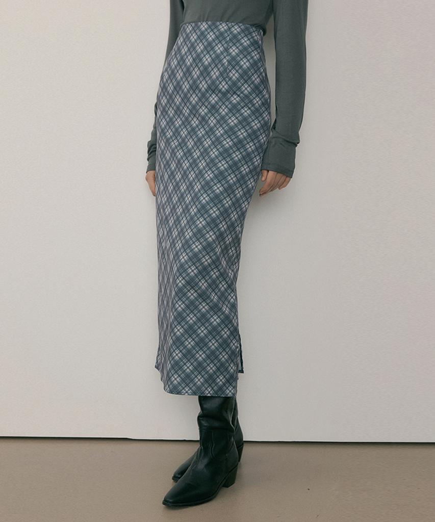 Riorg Mor Check Long Skirt Mild Gray