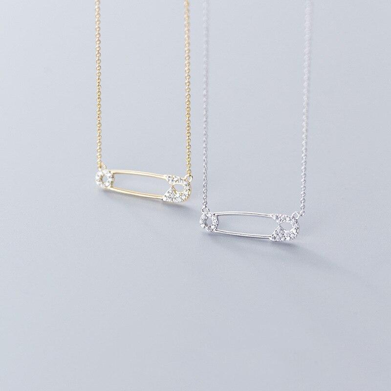 Настоящее 925 стерлингового серебра английская булавка ожерелье для женщин кубический цирконий булавка ожерелья подвески ювелирные изделия