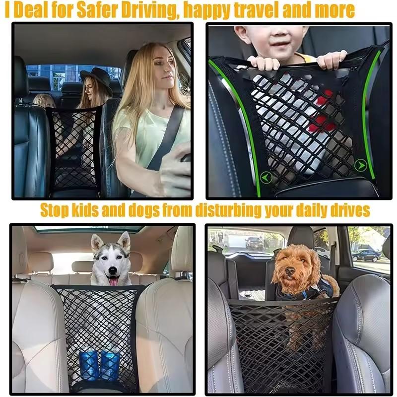 Car Elastic Storage Net Bag Between Seats Auto Interior Organizer Car Divider Pet Barrier Universal Stretchable Mesh Bag