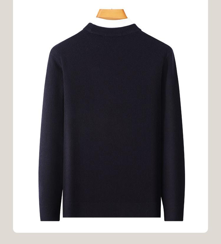 [100% Sheep Wool] Autumn solid color wool sweater for men, skin friendly and non pricking knitted base sweater