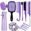 12pcs Complete Hair Styling Comb Set - Versatile Detangling & Teasing Combs, Edge & Rat Tail Brushes, Scalp Massager, Spray Bott