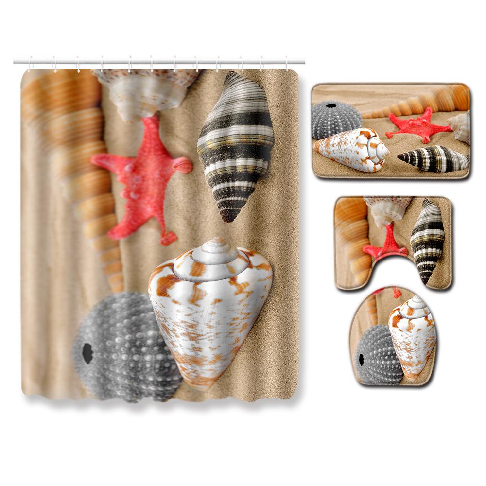 Shower Curtain Floor Mat Toilet Cover Foot Mat Door Mat Carpet Four-Piece Pattern