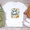(Asian Size) Women Casual Watercolor Letter Flower Short Sleeve T Shirt Fashion Tee Top Clothing Print Ladies Female Graphic T-shirts