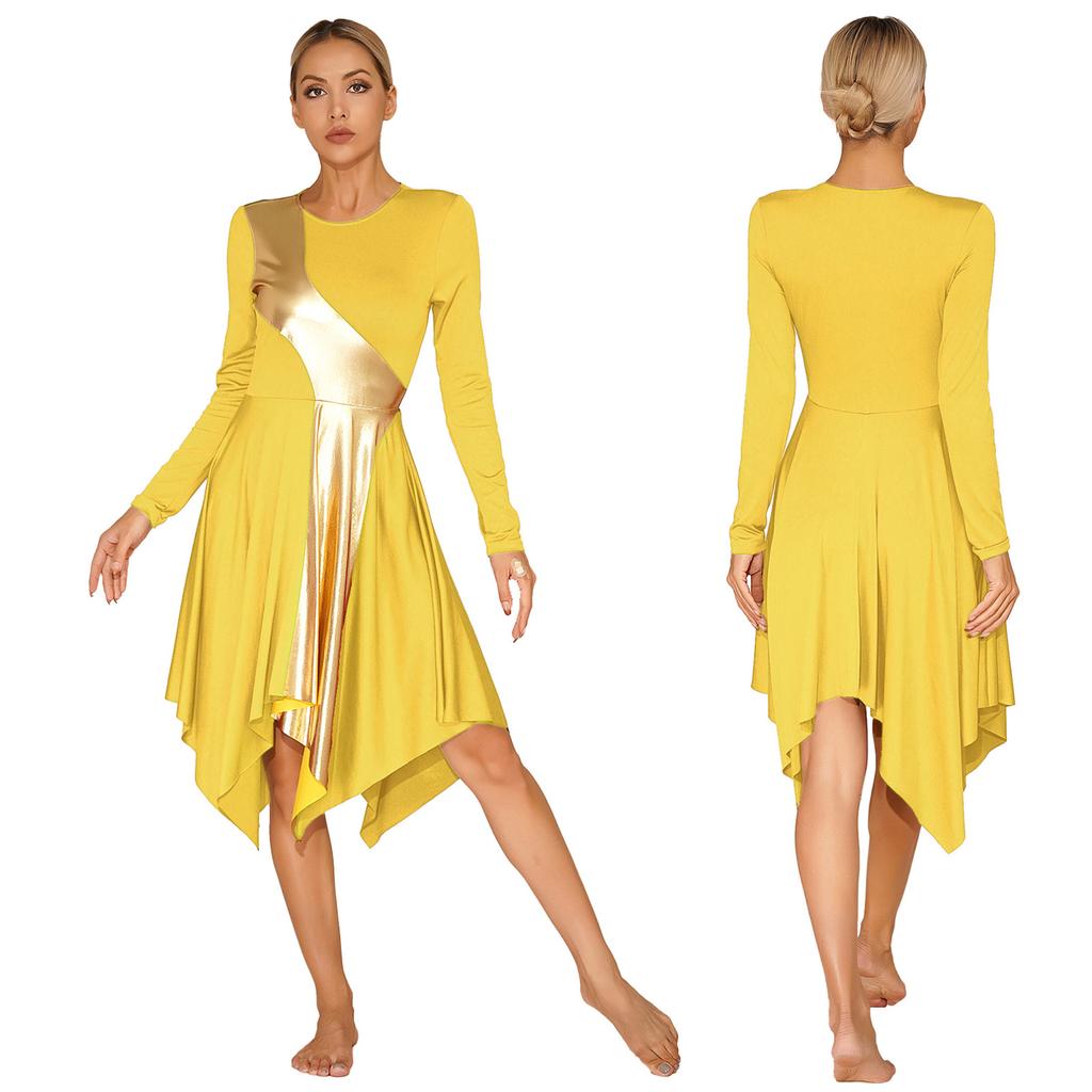 Женское платье для литургического танца с высоким низким поклонением цвета металлик, костюм для бальных танцев