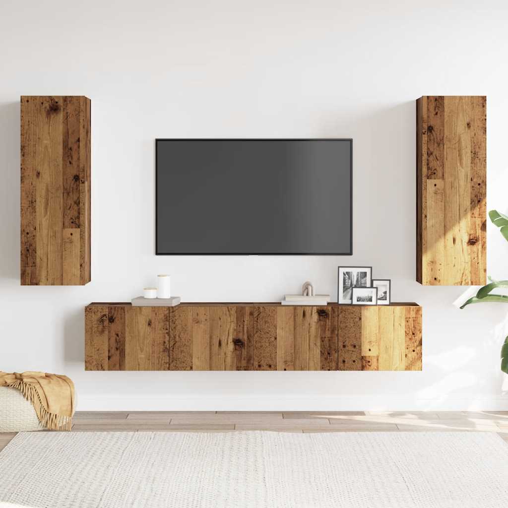 Wall Mounted TV Cabinets (Set of 4) Rustic Wood Look Engineered Wood