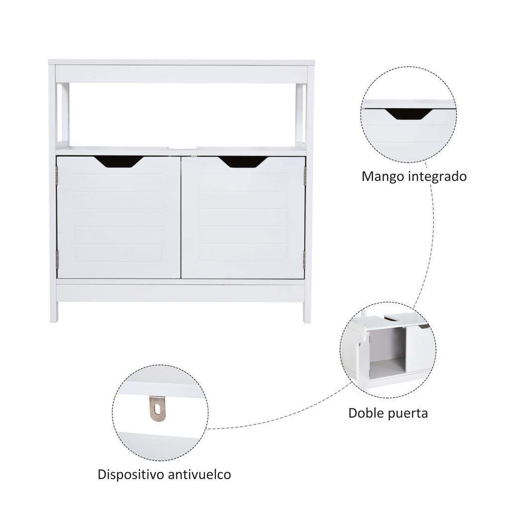 Under Sink Cabinet Bathroom Cabinet with Shelf 2-Door Storage Anti-Tip Device Moisture Resistant 60x30x60 cm White