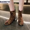 Leopard Crystal Women Snow Ankle Boots Suede Mid Heels Shoes Winter 2025 Luxury Brand Chelsea Boots Fashion Pumps Botas Mujer
