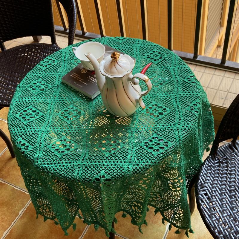 Европейские зеленые ажурные скатерти в стиле ретро, вязаные крючком, кружевные, настольная подкладка, бытовые износостойкие противоскользящие круглые подкладки для стола