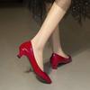 Cat Heel Small Red Shoes Wedding Shoes Spring and Autumn Low Heel 3CM Thin Heel Bright Leather Single Shoes Women's Wine Glass and Pointed Banquet W