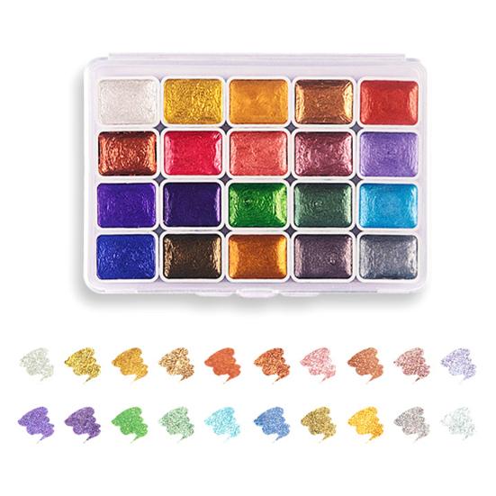1 Box 1ML Watercolor Paint Metallic Glitter Watercolor Pigment Portable Vibrant Solid Paint Box for Artists