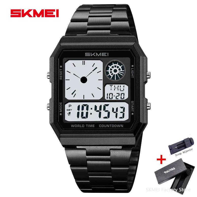 SKMEI 2353 Luxury Stainless Steel Watch for Men Digital Sports Waterproof Mens Wristwatches Countdown Alarm 1335 Reloj Hombre