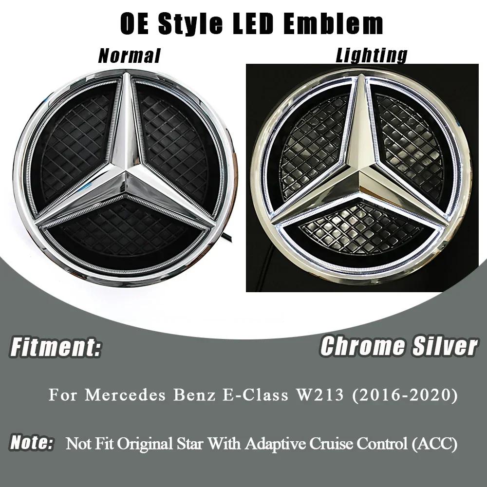 C200 E200 New 2025 For Mercedes Benz 3D Mirror Front Grille Star Emblem Logo Glossy Black And Chrome Silver For Mercedes Benz E-