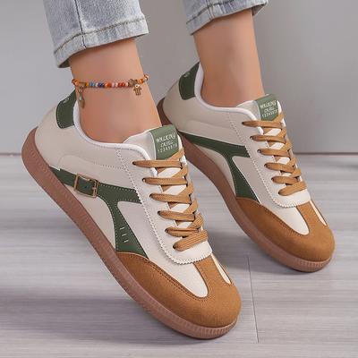 Кроссовки Lucyever Patchwork Flat Sole для женщин 2024 года, новые повседневные спортивные туфли на шнуровке, женская обувь в стиле ретро с мягкой подошвой, немецкие кроссовки