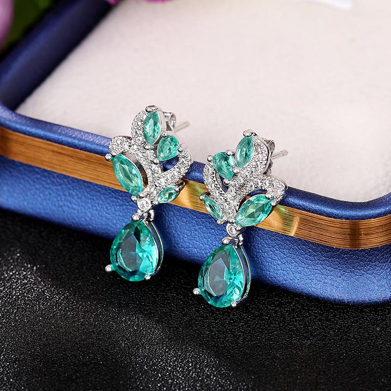 Huitan Gorgeous Green CZ Dangle Earrings for Women New Trendy Wedding Engagement Female Earrings Elegant Accessories Fancy Gift