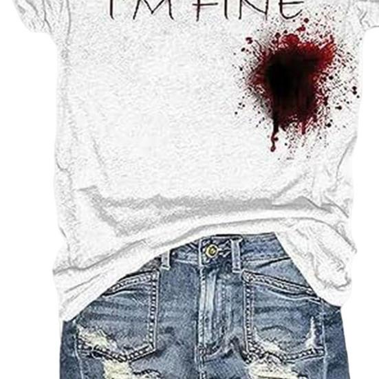 Хэллоуин Кровавая футболка Цифровая печать Пятна крови Текст Футболка Женские топы с V-образным вырезом Повседневная одежда Смешная одежда ужасов