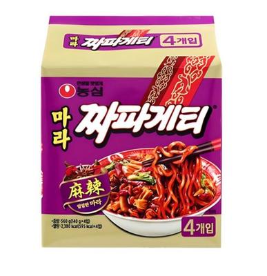 Nongshim Чапагетти Мала 140г × 4 упаковки – Корейская острая лапша с черными бобами