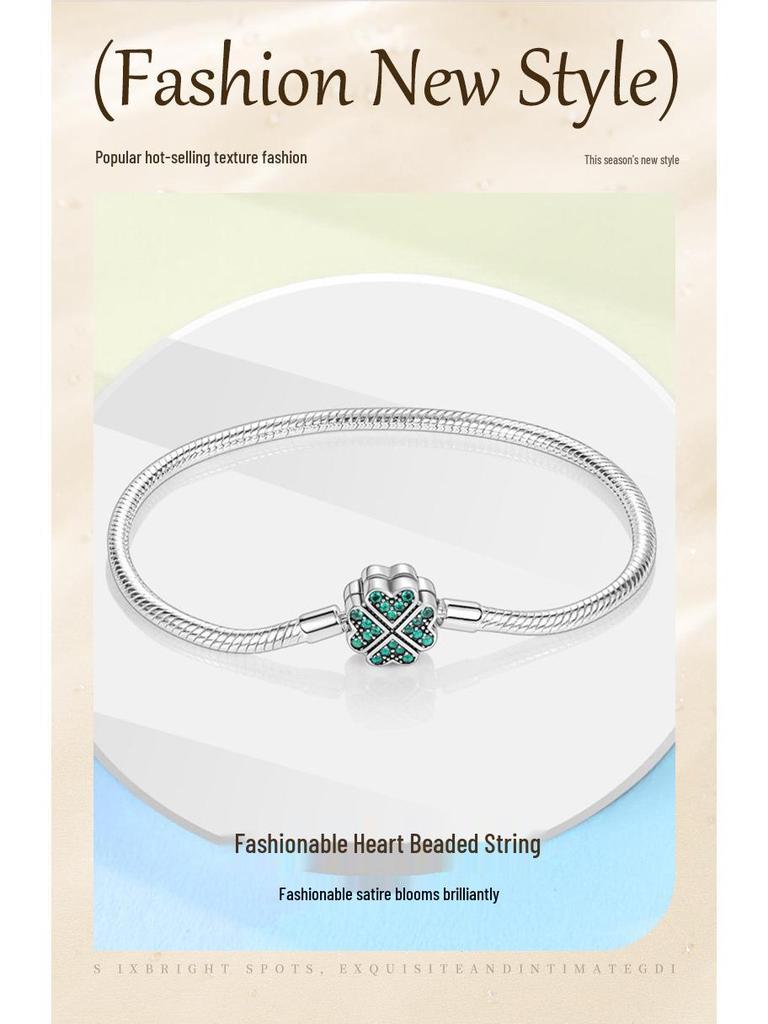 925 Silver Plated Woven Heart Snake Bone Bracelet - Fashionable DIY Beaded Handmade Design