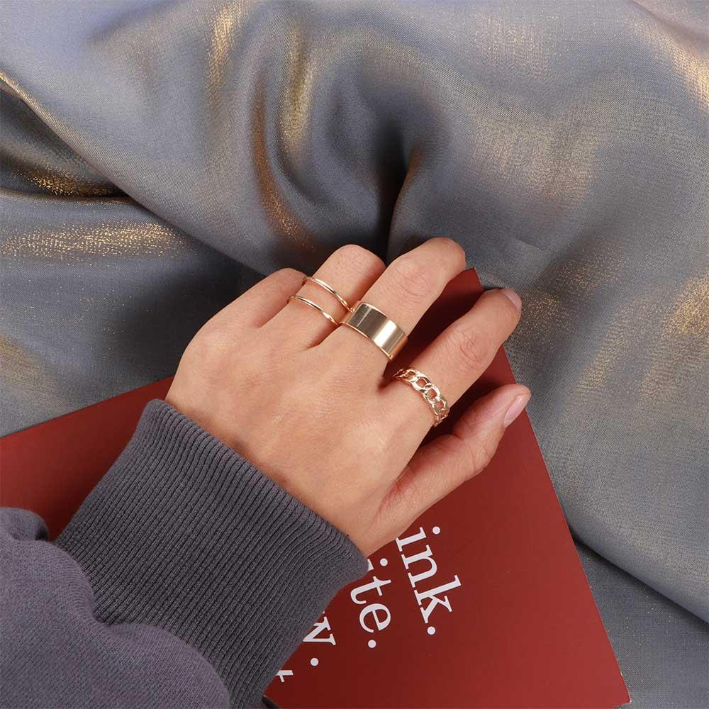 3Pcs/set Korea Simple Vintage Metal Round Open Rings Chain Jewelry Women Gifts Rings Set